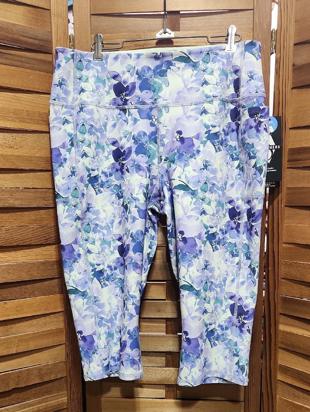 Skechers Lavender Floral Capri Leggings Women 2XL Goflex Purple Light Green